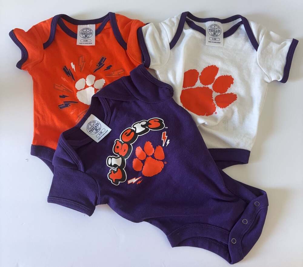 NCAA Clemson Tigers Infant Toddler 3pk Bodysuit 0-3M  NEW